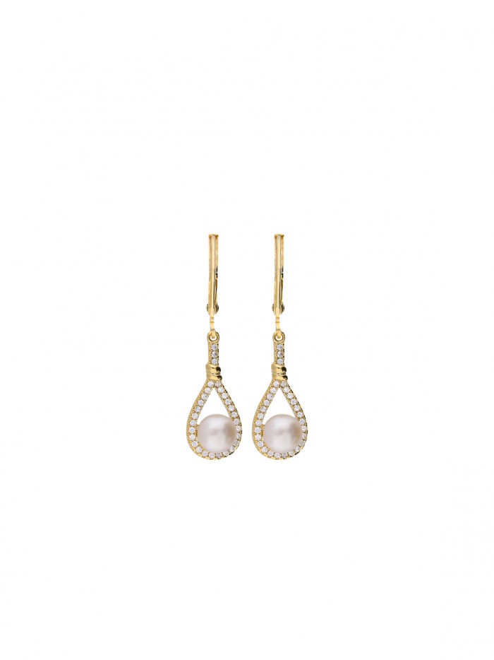 Gold Plated Drops decorated with Man made Cubic Zirconia and Cultured Pearl