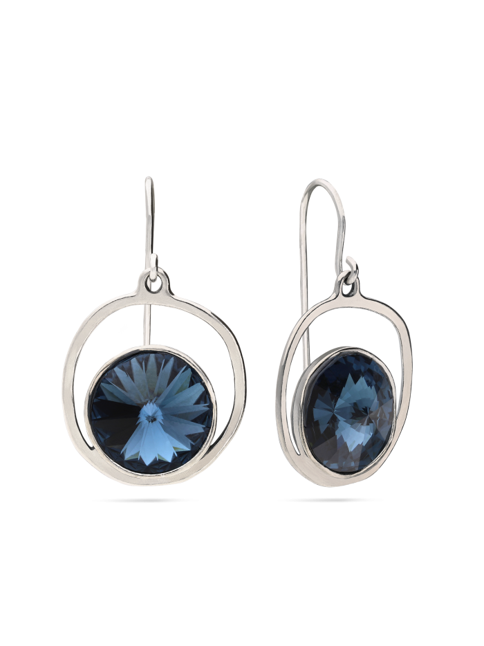 925 Sterling Silver Drops adorned with Blue Man made Swarovski Crystal