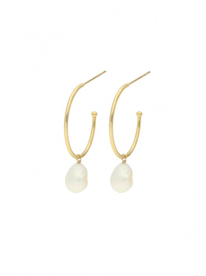 Gold Plated Hoops styled with Cultured Pearl
