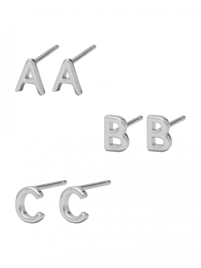 925 Silver Rhodium Plated Stud Letter