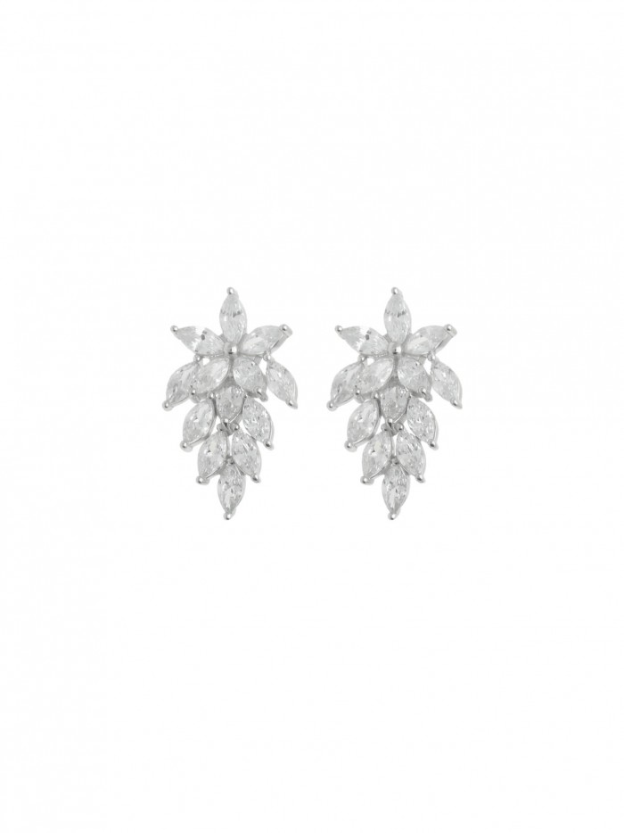 925 Silver Rhodium Plated Drops decorated with Clear Man made Cubic Zirconia