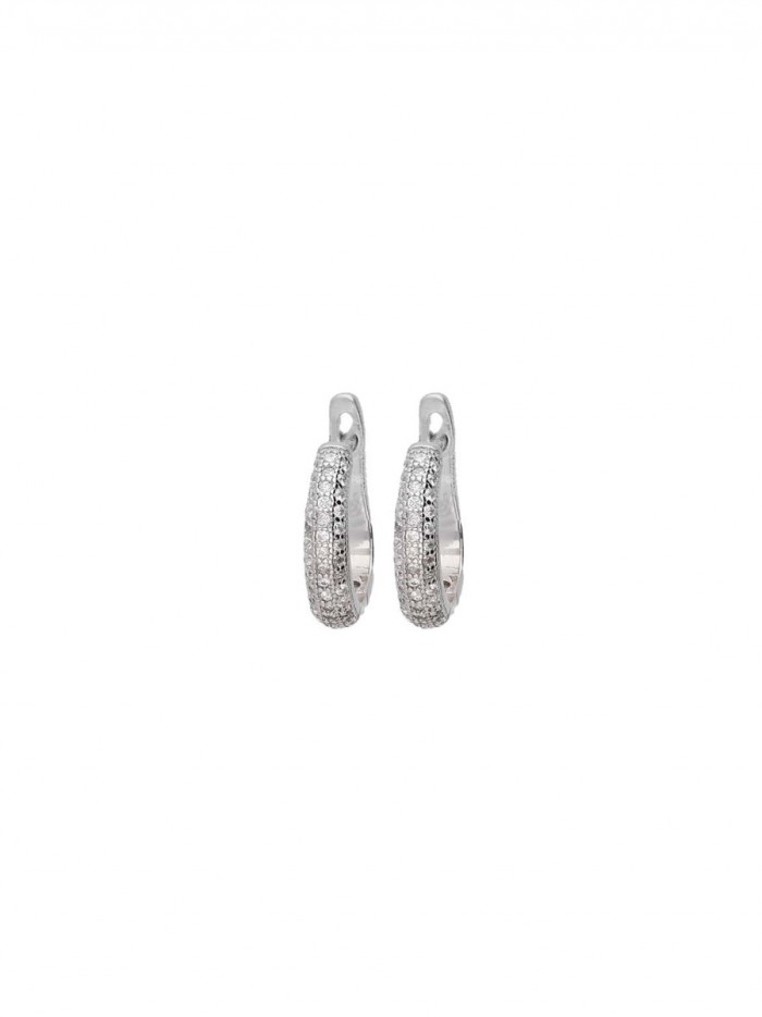 925 Silver Rhodium Plated Hoops decorated with Clear Man made Cubic Zirconia
