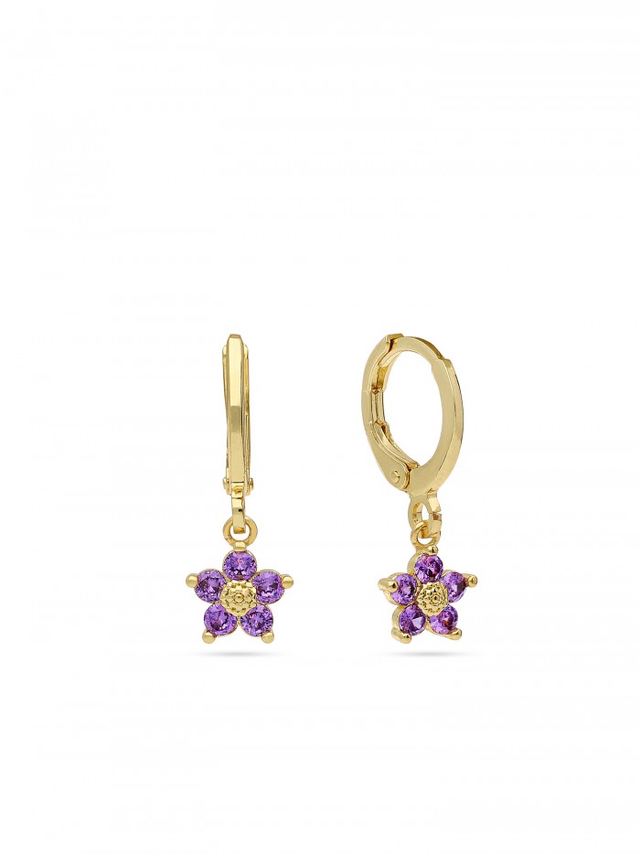 Gold Plated Hoops adorned with Purple Man made Cubic Zirconia