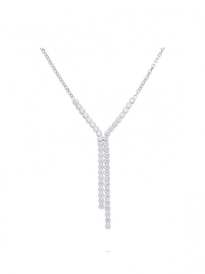 925 Silver Rhodium Plated Delicate & Festive Necklace adorned with Clear Man made Cubic Zirconia