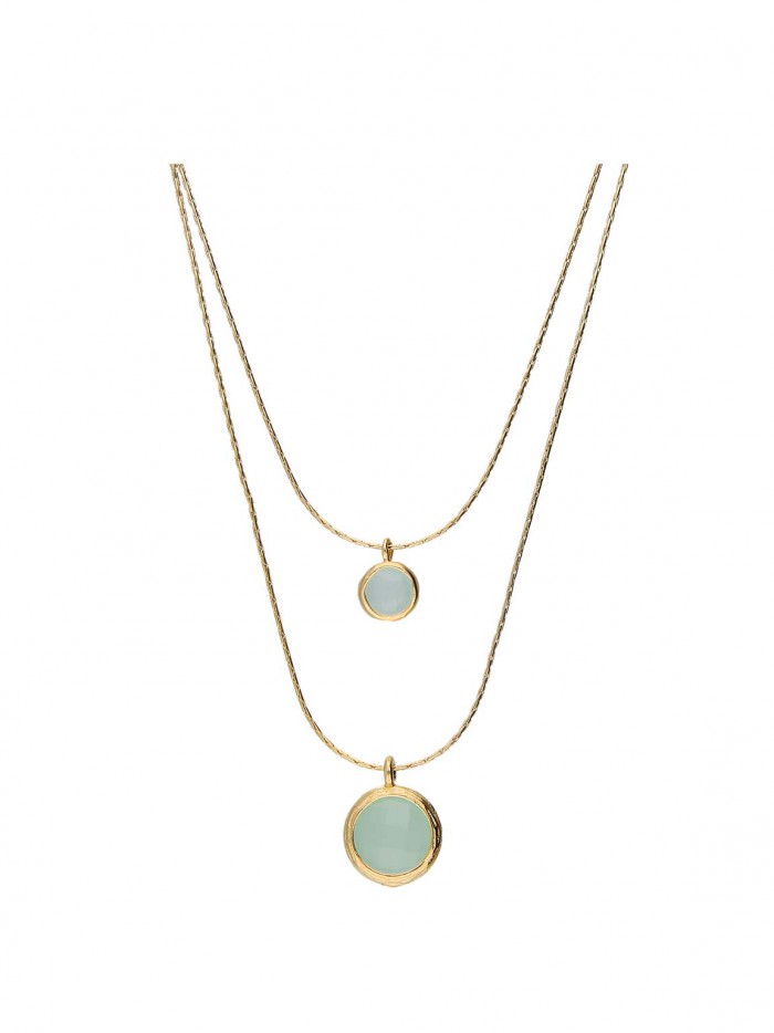 Gold Plated Double necklace adorned with Green Crystal Glass