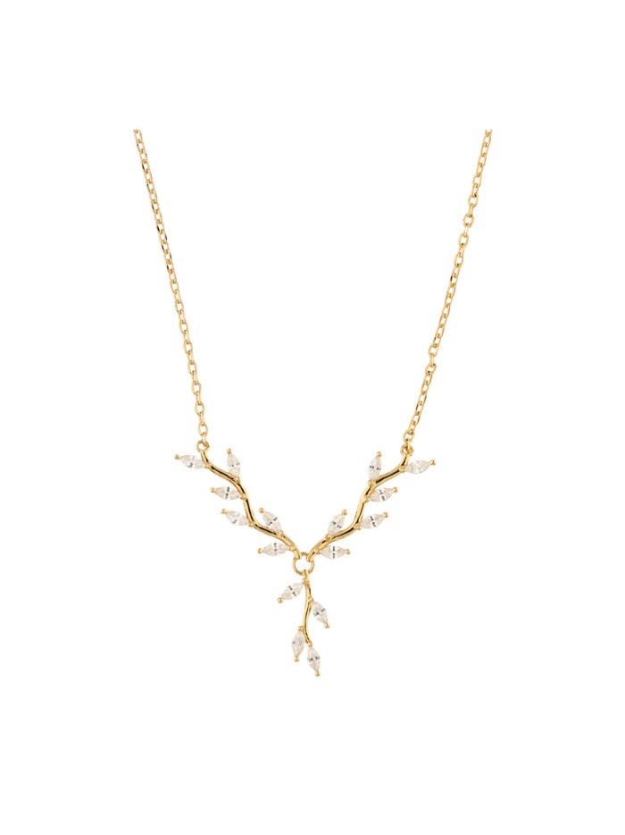 Gold Plated Pendant Necklace styled with Clear Man made Cubic Zirconia