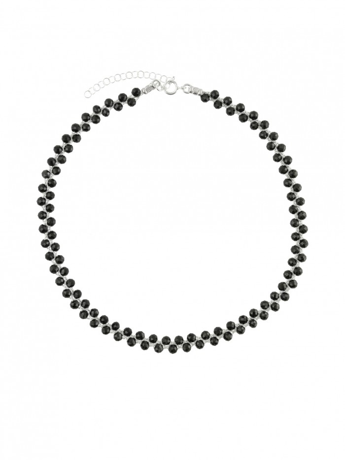 925 Sterling Silver Choker necklace styled with Black Man made Spinel