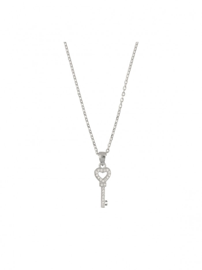 925 Sterling Silver and 925 Silver Rhodium Plated Pendant Necklace styled with Clear Man made Cubic Zirconia