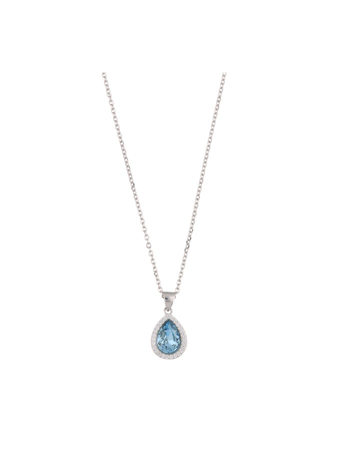 925 Sterling Silver and 925 Silver Rhodium Plated Pendant Necklace styled with Man made Cubic Zirconia and Man made Swarovski Crystal