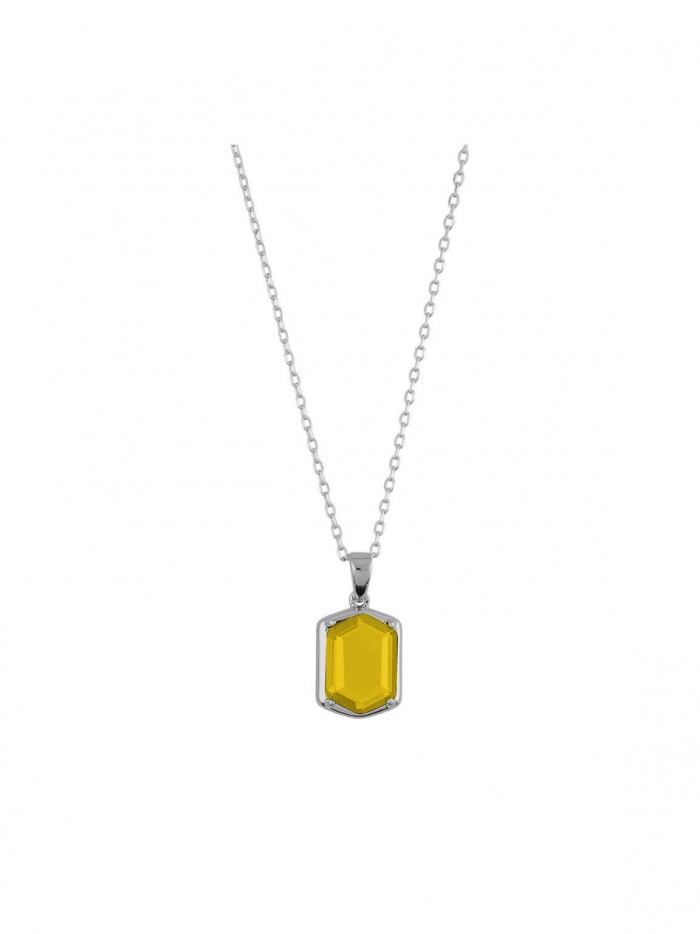 925 Silver Rhodium Plated Pendant Necklace adorned with Yellow Man made Cubic Zirconia