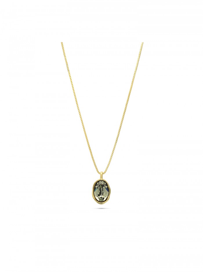 Gold Plated Pendant Necklace adorned with Gray Man made Swarovski Crystal