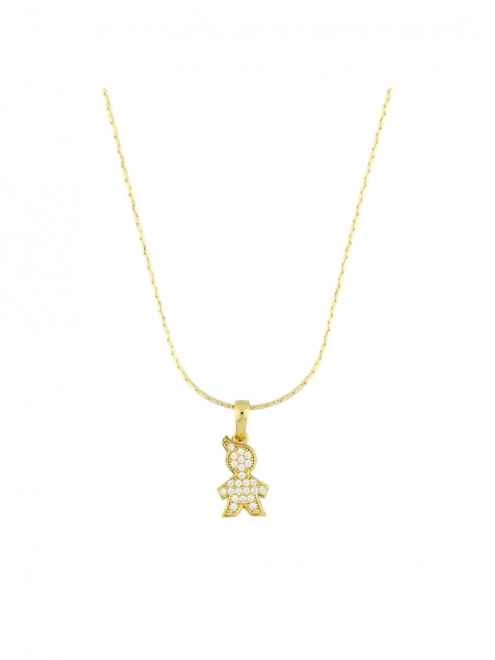 Gold plated Boy / girl pendant necklace combined with custom zirconia