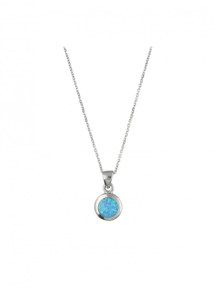 925 Silver Rhodium Plated Pendant Necklace styled with Blue Man made Opal