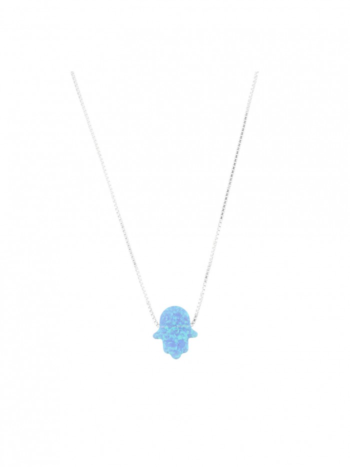 925 Sterling Silver Pendant Necklace styled with Blue Man made Opal