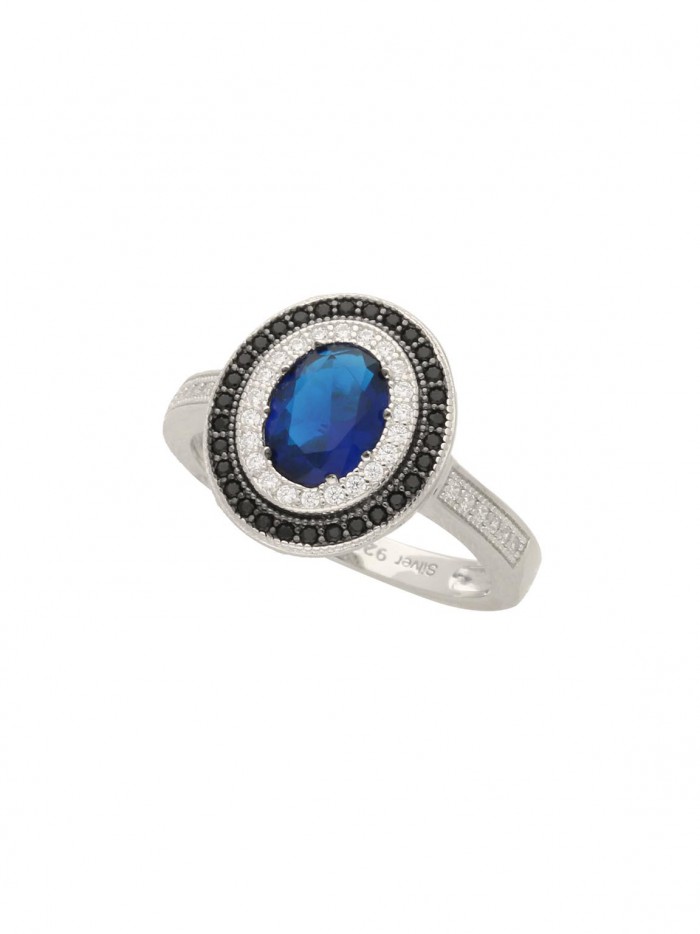 925 Silver Rhodium Plated Delicate Ring adorned with Multicolor Man made Cubic Zirconia