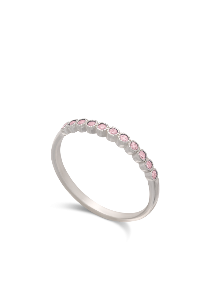 925 Sterling Silver Delicate Ring styled with Pink Man made Cubic Zirconia