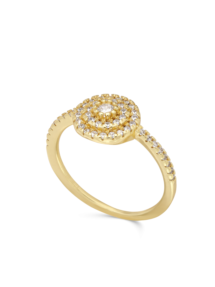 Gold Plated Delicate Ring styled with Clear Man made Cubic Zirconia