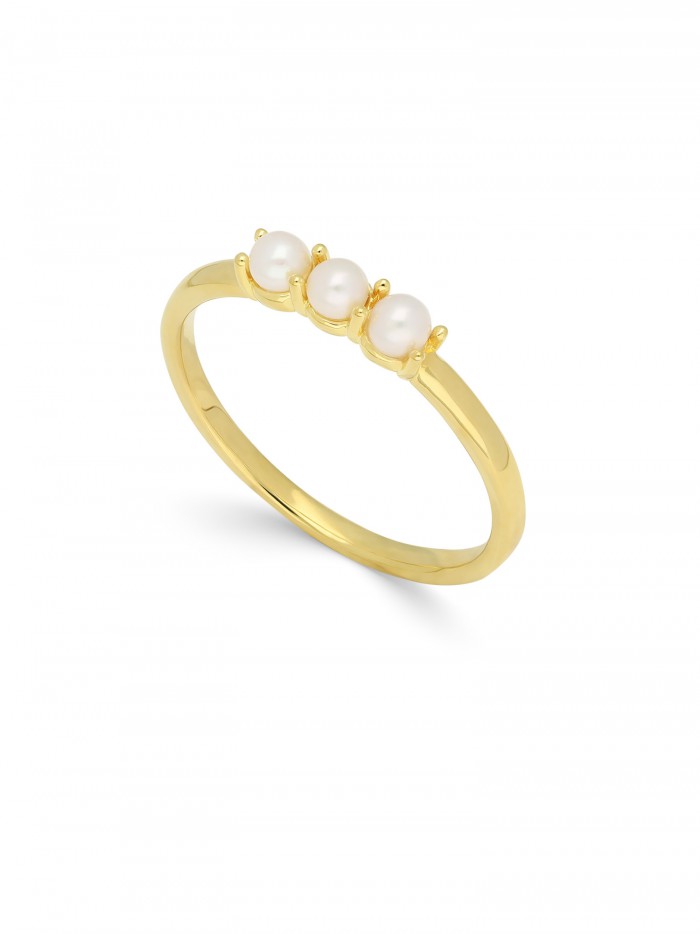 Gold Plated Delicate Ring styled with White Man made Swarovski Pearl