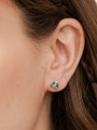925 Silver Rhodium Plated Stud decorated with Green Man made Cubic Zirconia