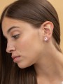 925 Silver Rhodium Plated Stud decorated with Clear and Pink Man made Cubic Zirconia