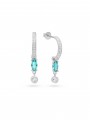 925 Silver Rhodium Plated Drops styled with Sky Blue and Clear Man made Cubic Zirconia