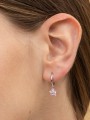 925 Silver Rhodium Plated Hoops decorated with Pink Man made Cubic Zirconia