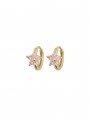 Gold Plated Hoops styled with Pink Man made Cubic Zirconia