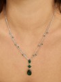 925 Silver Rhodium Plated Pendant Necklace styled with Green Man made Cubic Zirconia