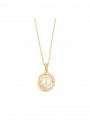 Gold Plated Pendant Necklace adorned with Man made Cubic Zirconia and Cultured Pearl