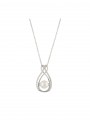 925 Silver Rhodium Plated Pendant Necklace decorated with Man made Cubic Zirconia and Cultured Pearl