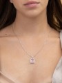 925 Silver Rhodium Plated Pendant Necklace adorned with Clear and Pink Man made Cubic Zirconia