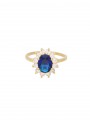 Gold Plated Delicate Ring adorned with Blue and Clear Man made Cubic Zirconia