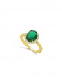 Gold Plated Delicate Ring decorated with Green and Clear Man made Cubic Zirconia