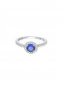 925 Silver Rhodium Plated Delicate Ring adorned with Blue and Clear Man made Cubic Zirconia