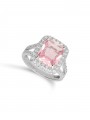 925 Silver Rhodium Plated Statement Ring adorned with Clear and Pink Man made Cubic Zirconia