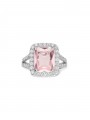 925 Silver Rhodium Plated Statement Ring adorned with Clear and Pink Man made Cubic Zirconia