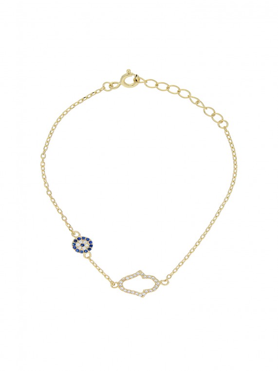 Gold Plated Delicate Bracelets adorned with Blue and Clear Man made Cubic Zirconia