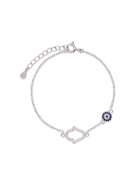 925 Silver Rhodium Plated Delicate Bracelets adorned with Blue and Clear Man made Cubic Zirconia