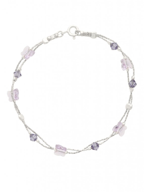 925 Silver Rhodium Plated Delicate Bracelets styled with Purple Man made Swarovski Crystal