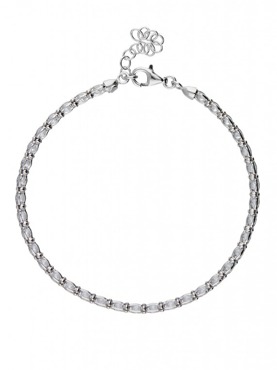 925 Silver Rhodium Plated Delicate Bracelets decorated with Clear Man made Swarovski Crystal