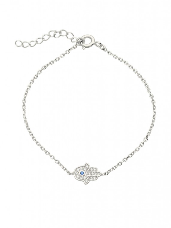 925 Silver Rhodium Plated Delicate Bracelets styled with Blue and Clear Man made Cubic Zirconia