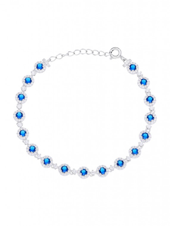 925 Silver Rhodium Plated Festive Bracelets adorned with Blue and Clear Man made Cubic Zirconia