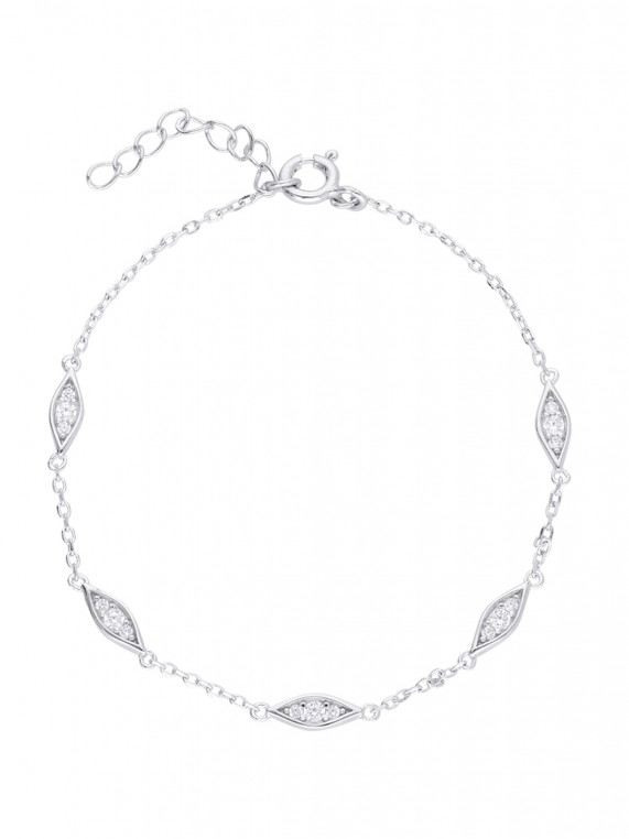 925 Silver Rhodium Plated Delicate Bracelets decorated with Clear Man made Cubic Zirconia