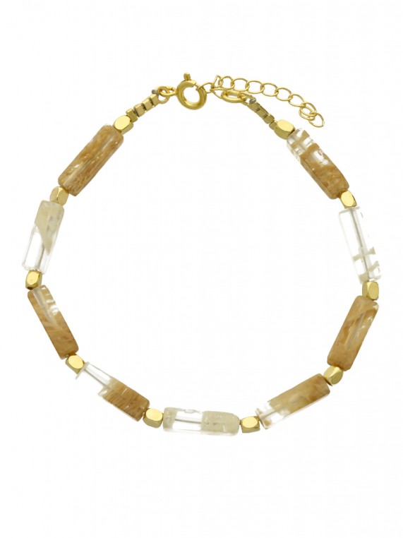 Gold Plated Delicate Bracelets adorned with Clear and Brown Man made Howlite