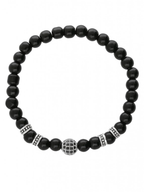 Stainless Steel Men bracelet decorated with Man made Cubic Zirconia and Man made Onyx