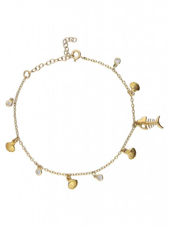 Gold Plated Ankle Bracelets adorned with Clear Crystal Glass