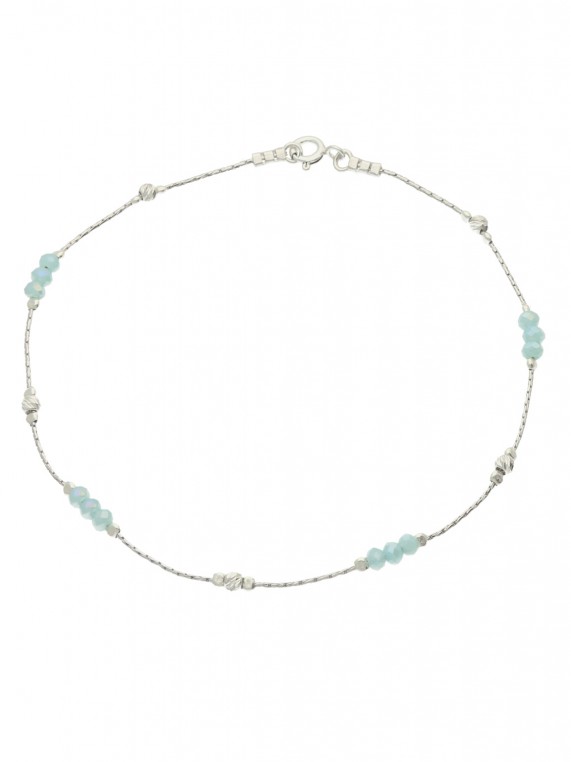 925 Silver Rhodium Plated Ankle Bracelets styled with Sky Blue Crystal Glass
