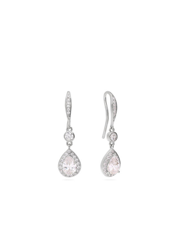 925 Sterling Silver Drops decorated with Clear Man made Cubic Zirconia
