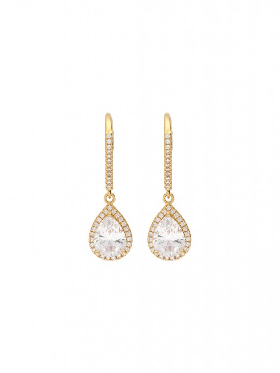 Gold Plated Drops adorned with Clear Man made Cubic Zirconia