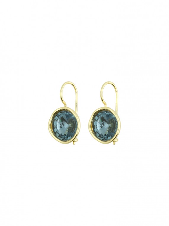 Gold Plated Drops adorned with Blue Man made Swarovski Crystal